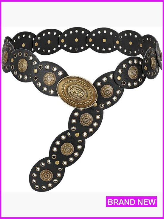 Vintage Western Disc Belt Hollow Concho Cowgirl Country Wide Belt Y2K main image 5